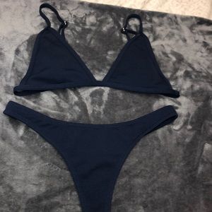 Navy blue ribbed bikini set